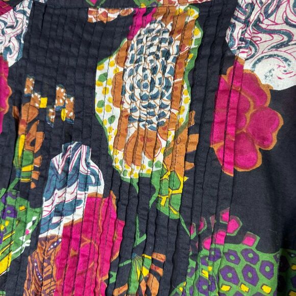 Boho Floral Tunic Blouse Womens Small Black Multicolor Peasant Top Lightweight - Picture 8 of 12